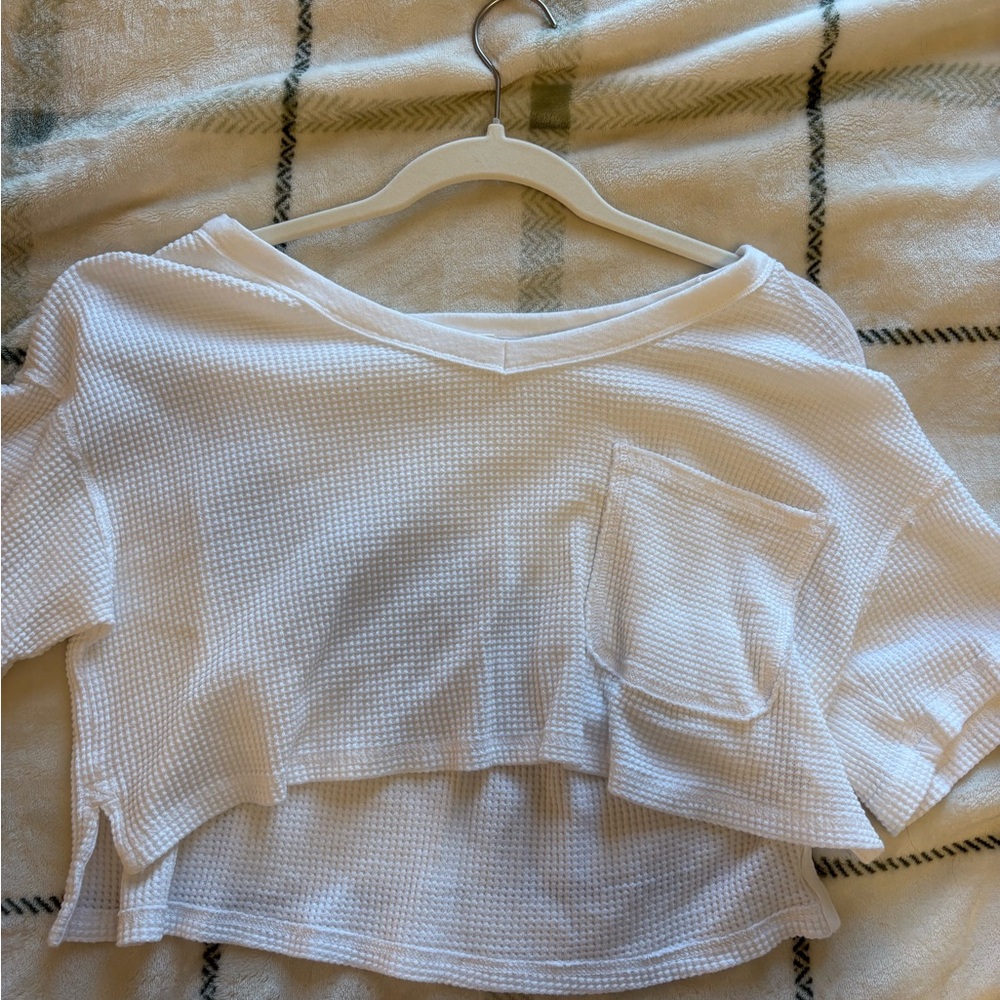 Aerie Cream Textured Crop Top